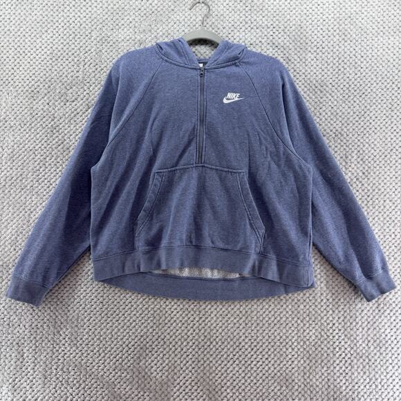 Nike Sweater Womens S Blue Terry Hoodie Half Zip Front Pocket Long Sleeve Sport - Picture 1 of 12